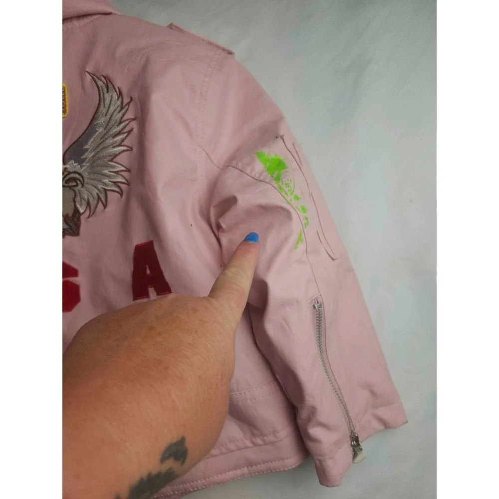 Outdoor Habitat Motorcycle Jacket Girls 7T Pink Faux Leather USA Eagle Biker